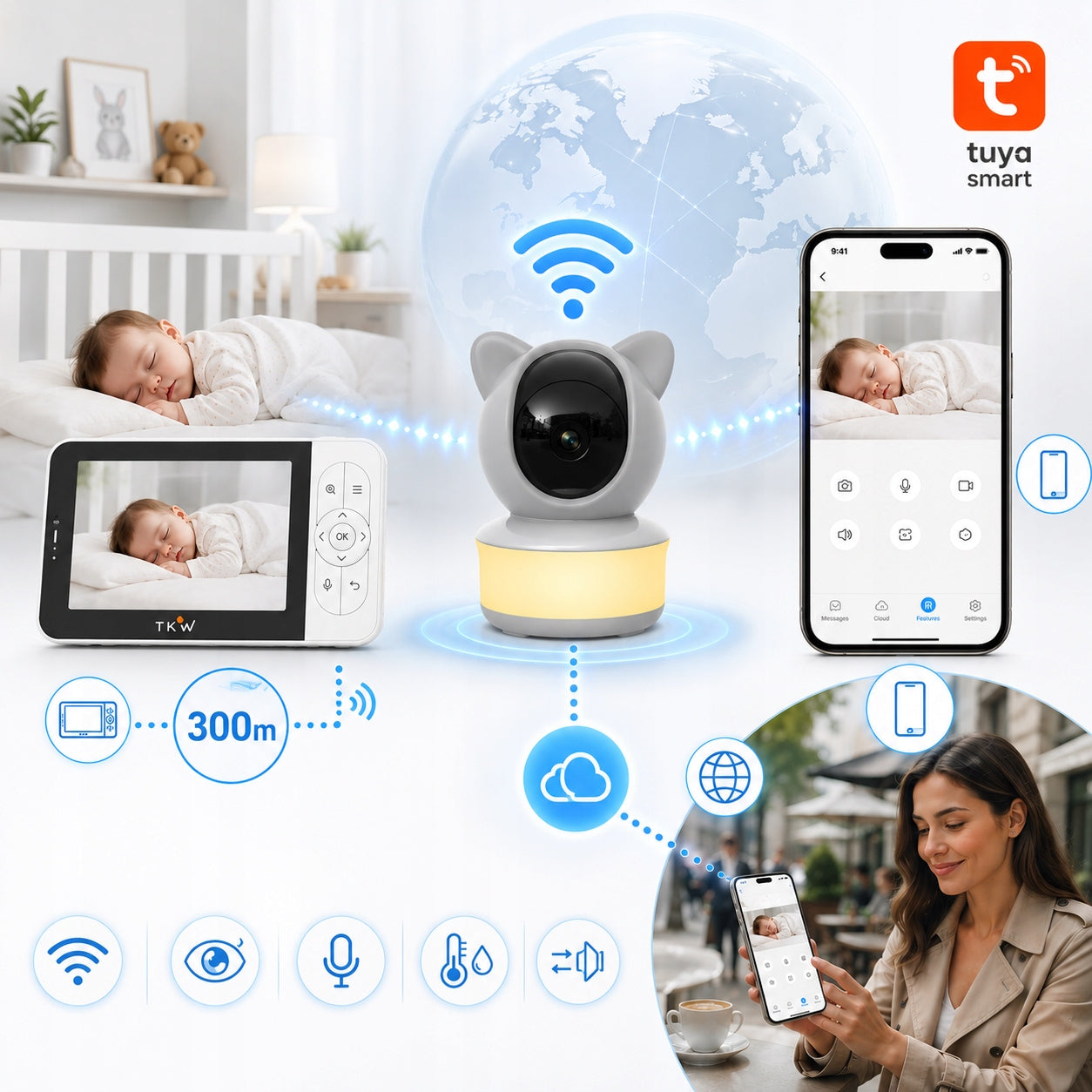 Baby Monitor with Camera 5"HD 1080P WiFi Night Light Rotation 355 VOX Medical device no