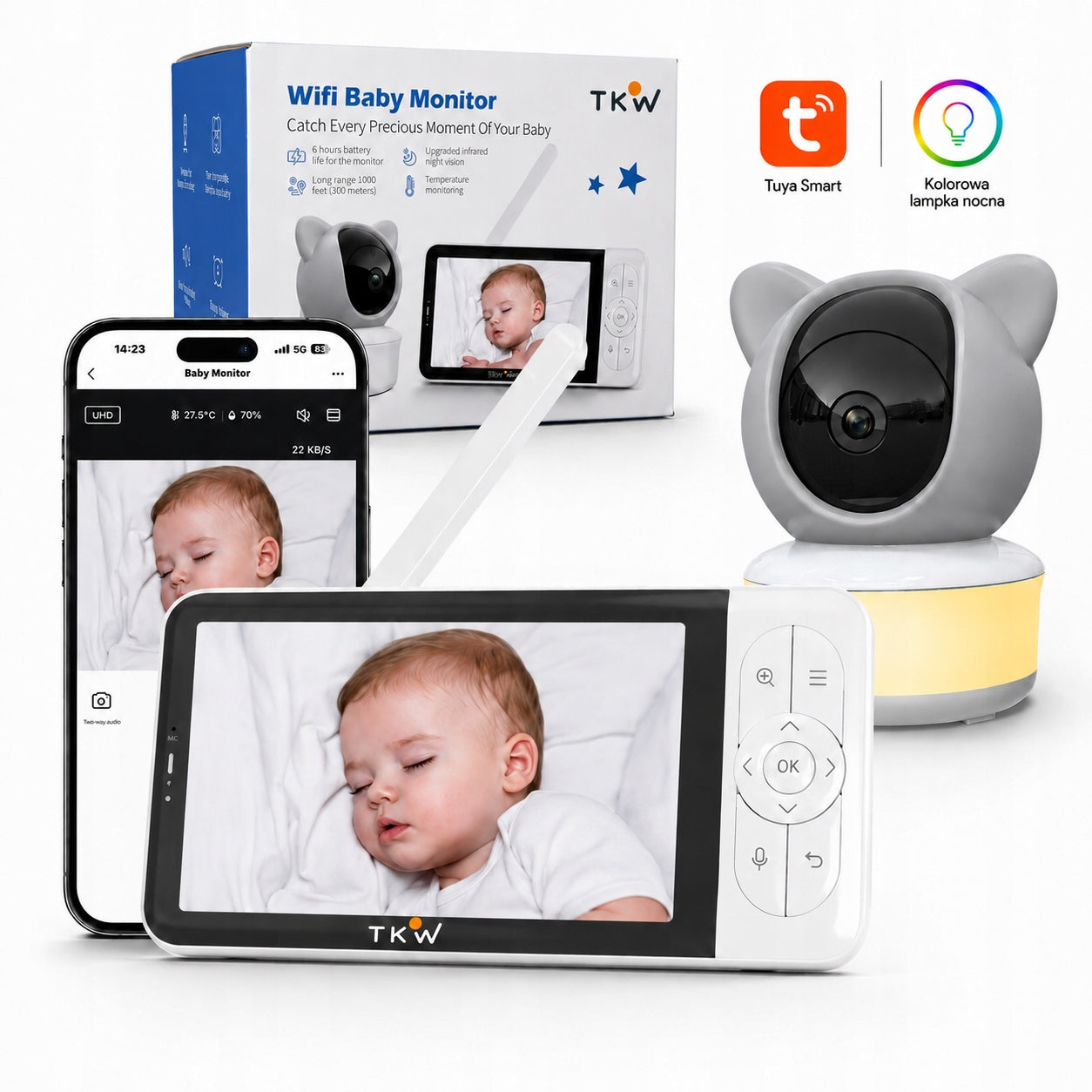 Baby Monitor with Camera 5"HD 1080P WiFi Night Light Rotation 355 VOX