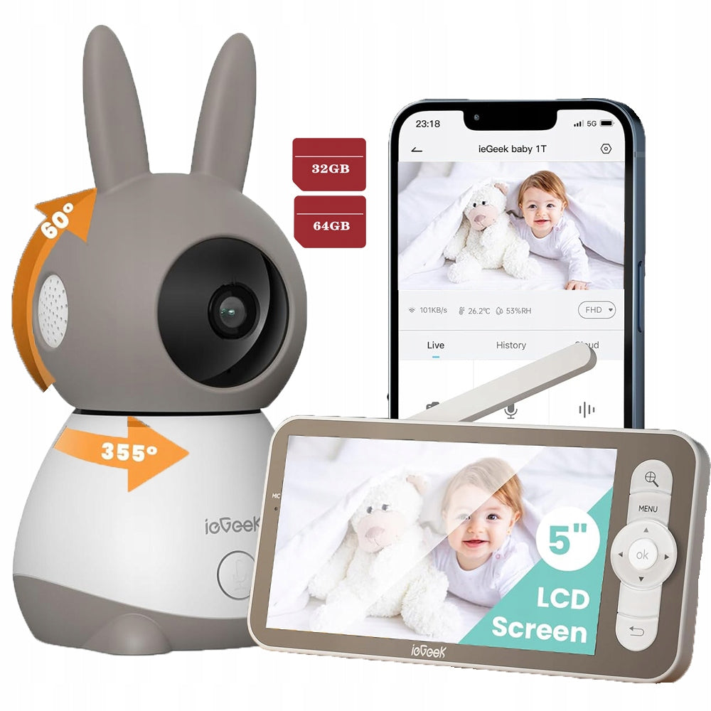 Baby Monitor with Camera 5 Inch Bidirectional Audio Mode 2K Night Vision