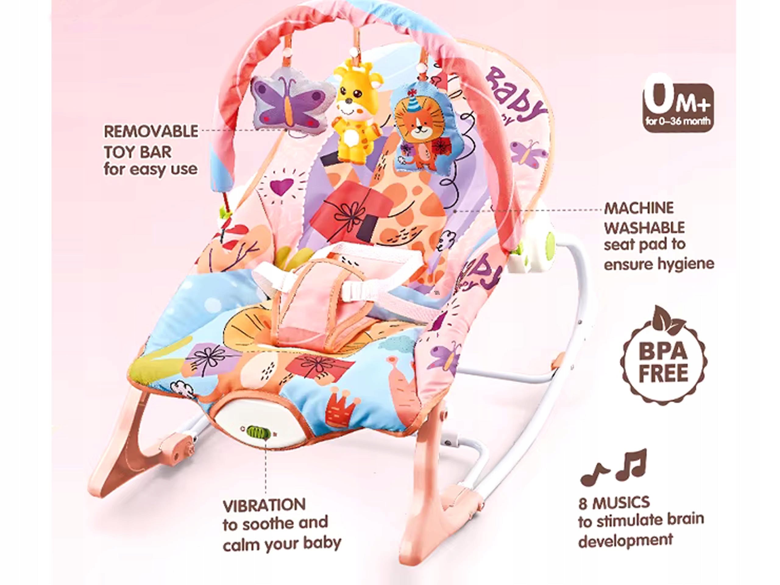 Baby Rocker Cot Crib Cradle Vibration Toys Pink Brand Zutto