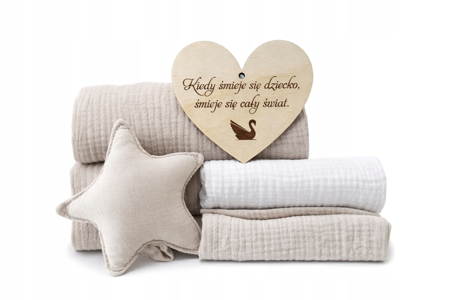Baby Shower Box Gift: Muslin Swaddle,2×Diapers, Hugging-beige Kind muslin