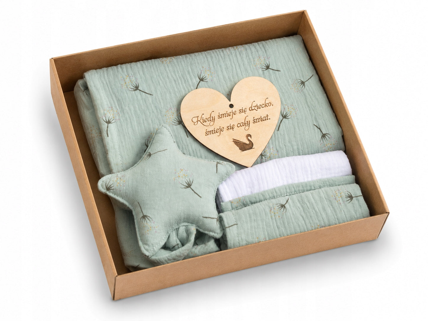 Baby Shower Gift Box:Muslin Wrapper,2×Diapers, Hugging Mint