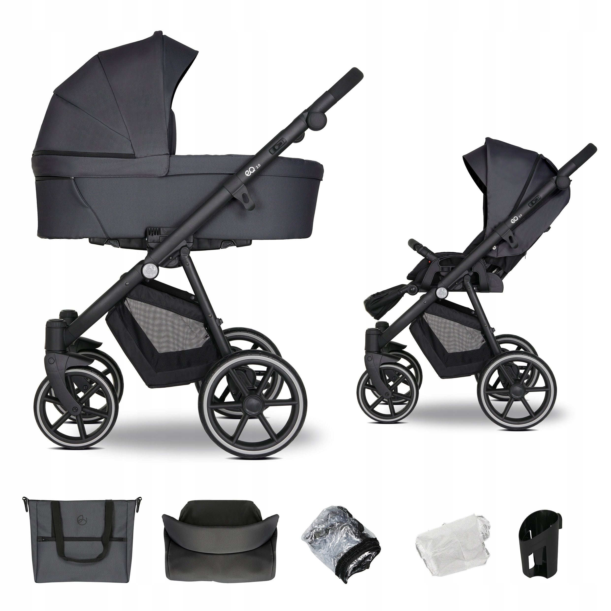 Baby Stroller 2in1 EMJOT EQ 2.0 Graphite Multifunctional Gondola Bag