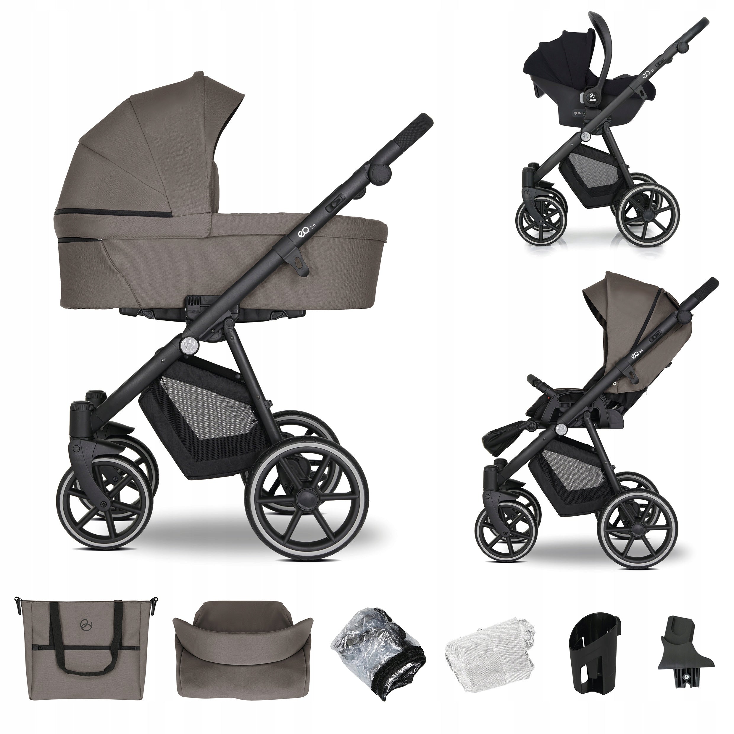 Baby Stroller 3in1 EMJOT EQ 2.0 Brown Multifunctional F.Cosmo Stroller