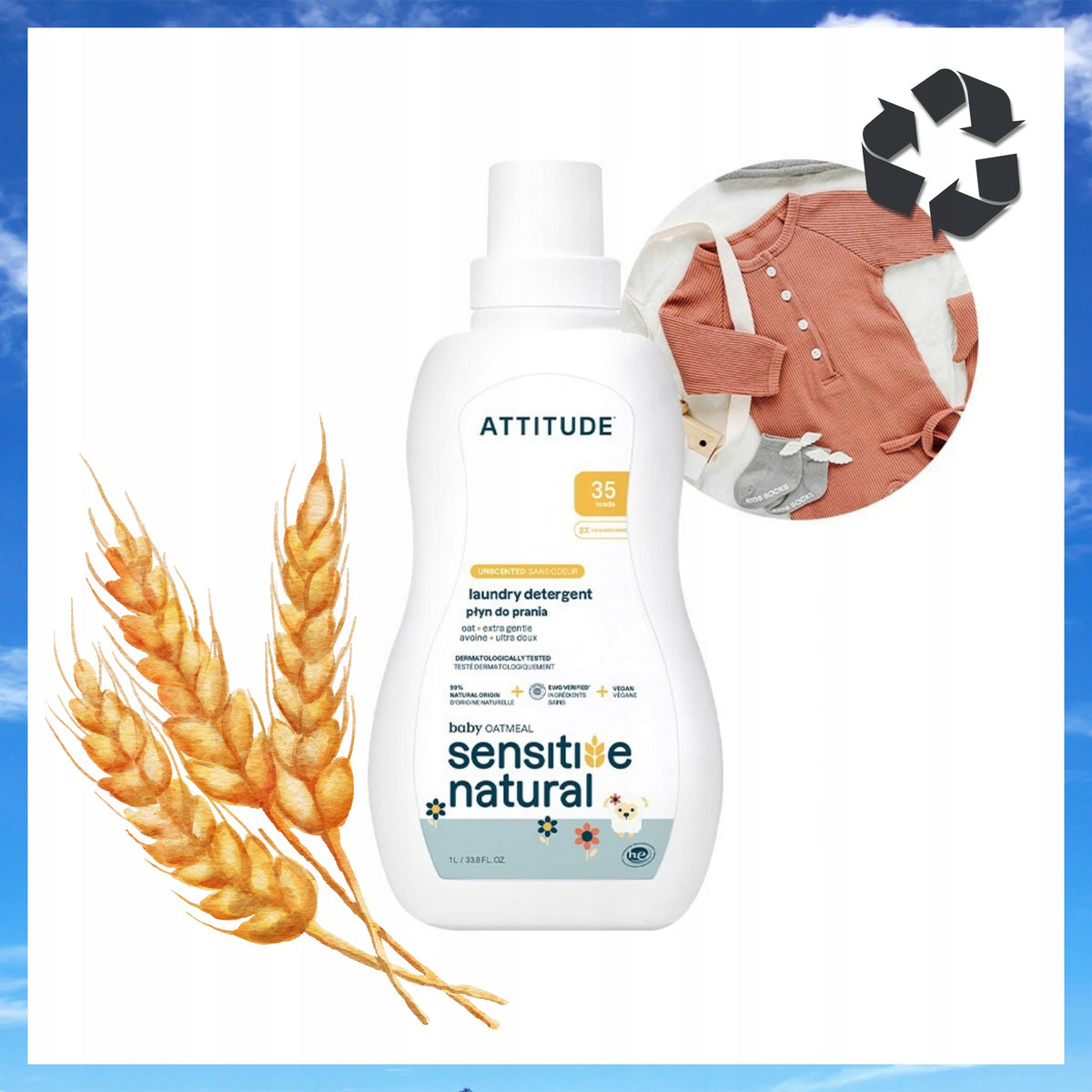 Baby Washing Liquid ATTITUDE Hypoallergenic Unscented Bio 1L Manufacturer code ATT02036