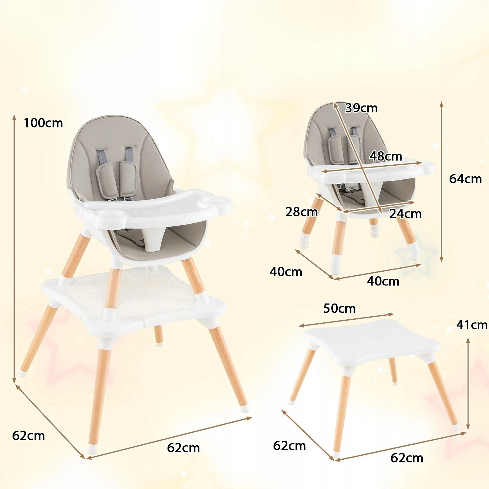 Baby and Toddler Feeding Chair 6 in 1 Grey Color shades of gray and silver