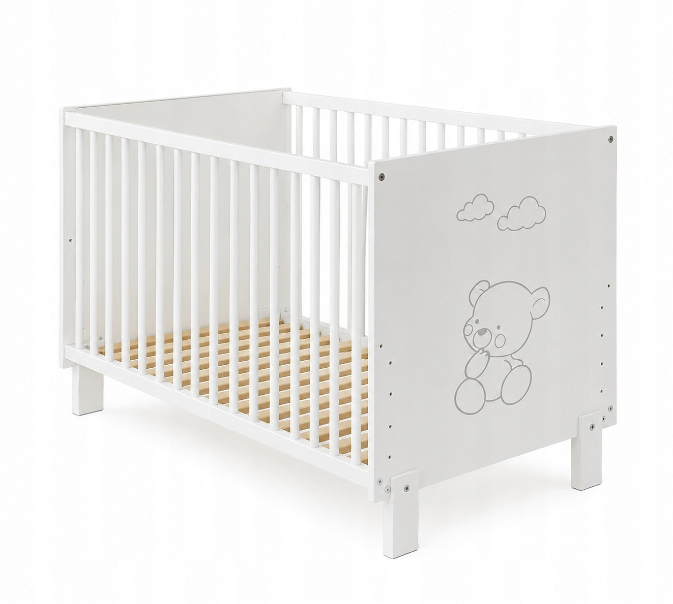 Baby cot 120x60 beech PAULA MIS with CLOUDS white