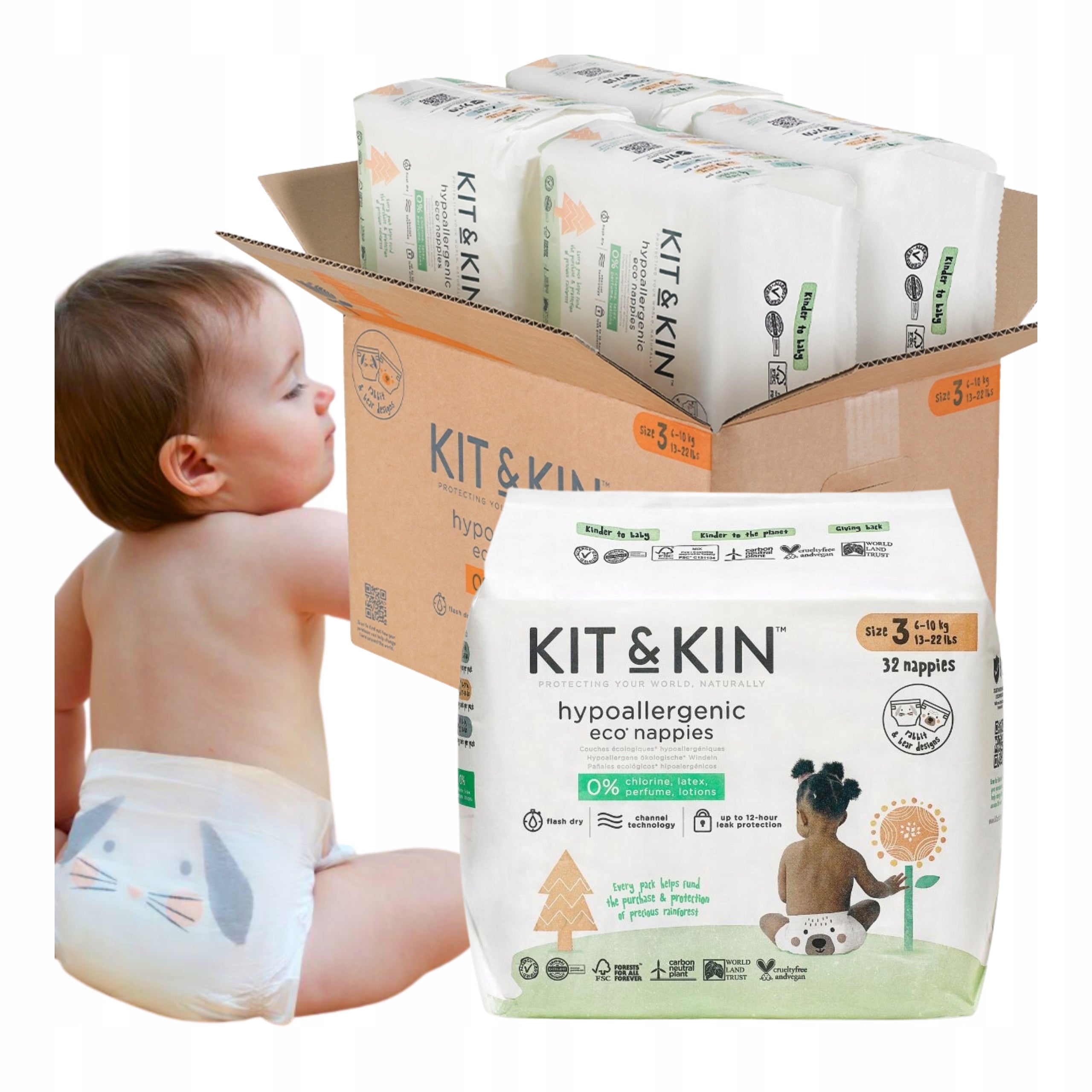 Baby diapers hypoallergenic Kit&Kin R3 6-10 kg 128sz STOCK