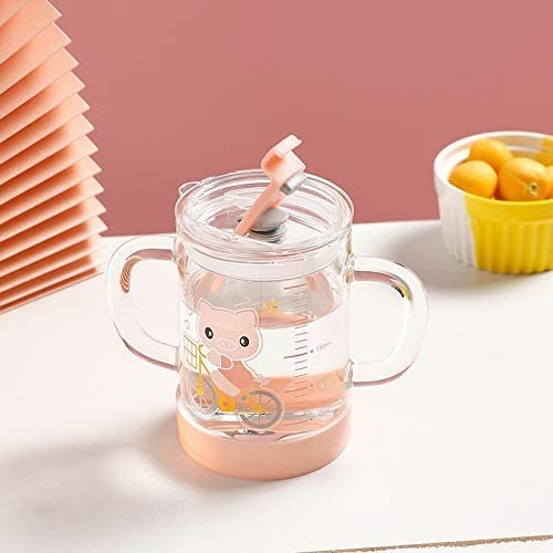 Baby milk cup with 2 straws and lids Color white