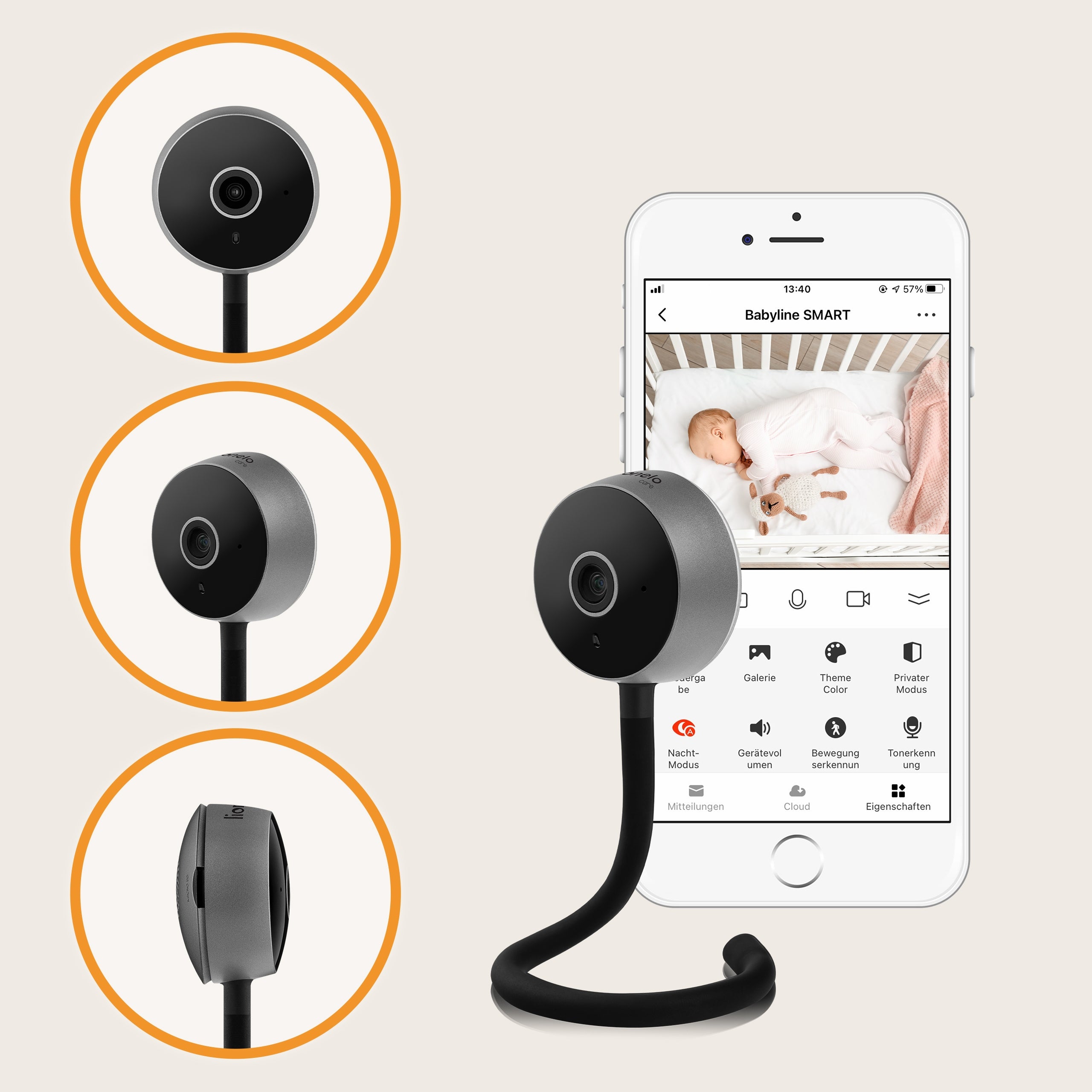 Baby monitor LIONELO Babyline Smart Black Manufacturer code szeroki kąt widzenia, aplikacja, kabel USB