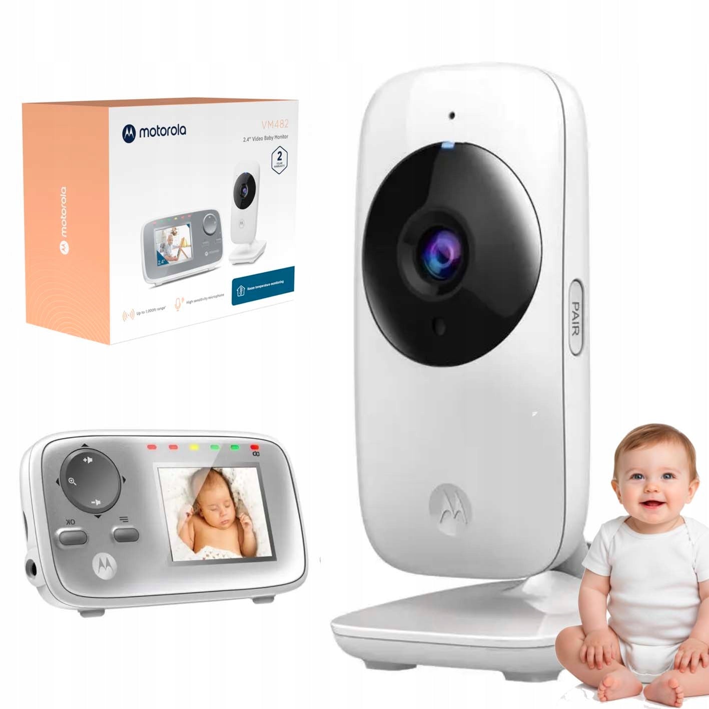 Baby monitor Motorola VM482 white with camera 300m 2.4GHz