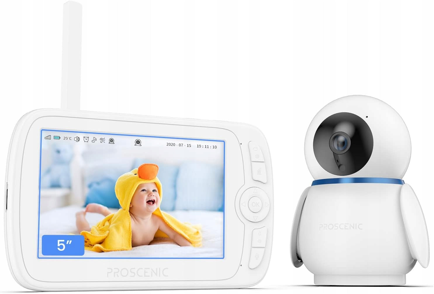Baby monitor PROSCENIC BM300 LCD 5.0 Temperature Rotation Function Color white