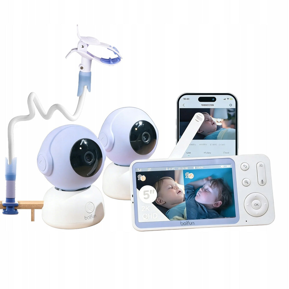 Baby monitor with 2 cameras 2K with tilt and zoom rotation function