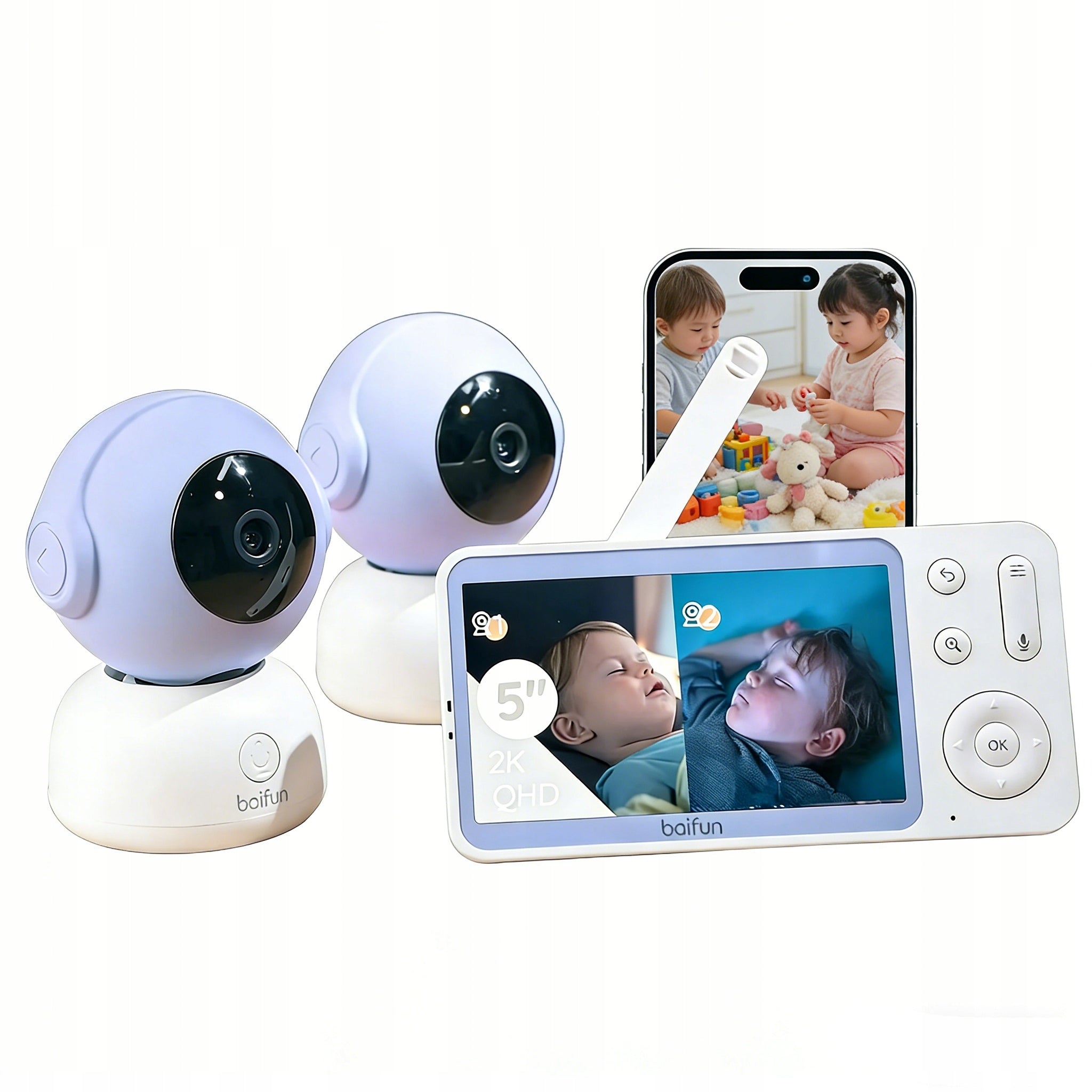 Baby monitor with 2 cameras and 360° app control