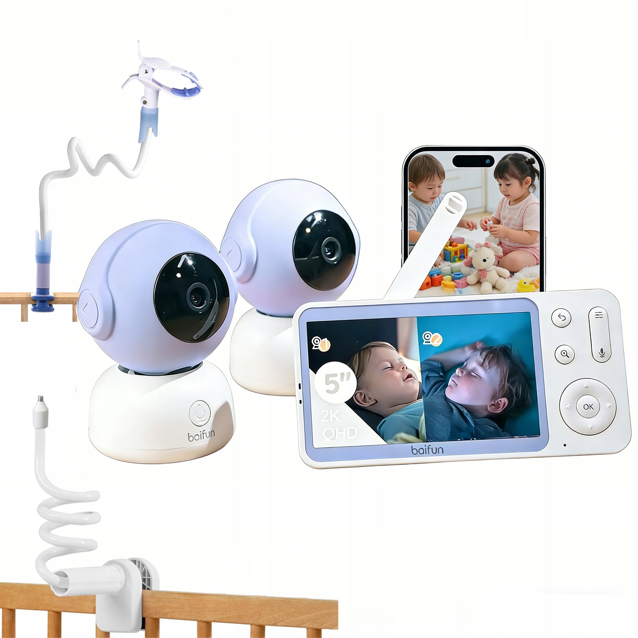 Baby monitor with 2 cameras and audio function – 2K color night vision