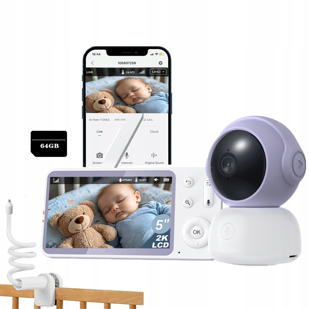 Baby monitor with camera and app tilt and zoom Night vision 2K
