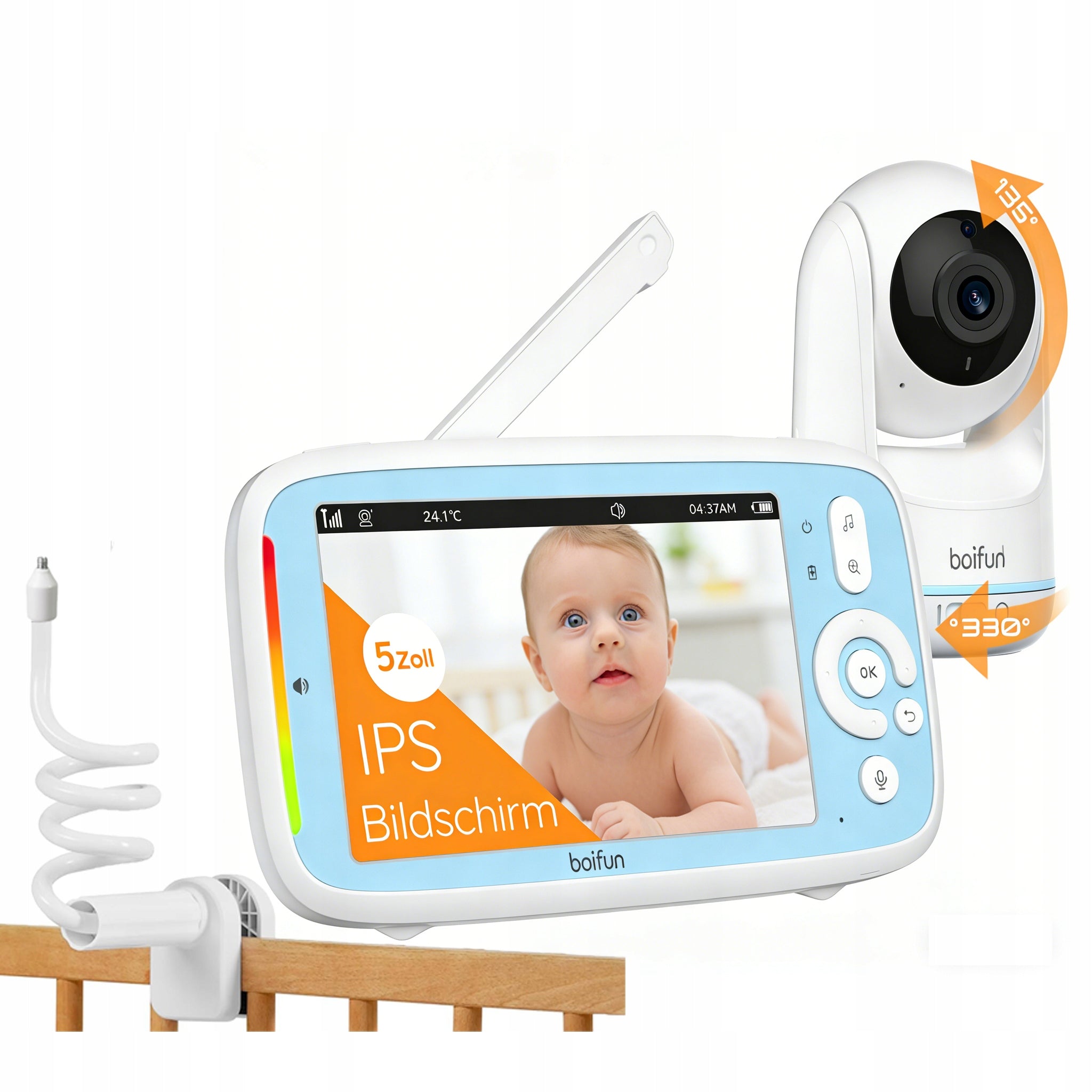 Baby monitor with camera and audio function 5" LCD 3x ZOOM AKU VOX HOLDER