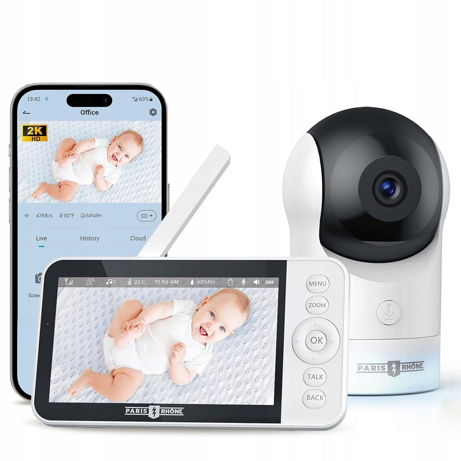 Baby monitor with video monitor 2K PARIS RHONE WiFi camera