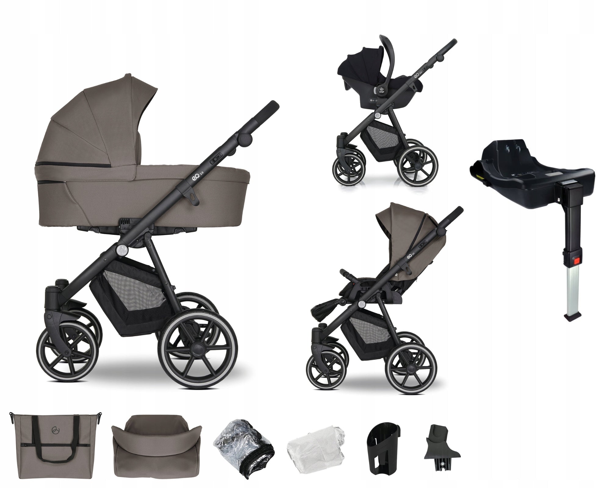 Baby stroller 4in1 EMJOT EQ 2.0 multifunctional brown f.Cosmo base isofix