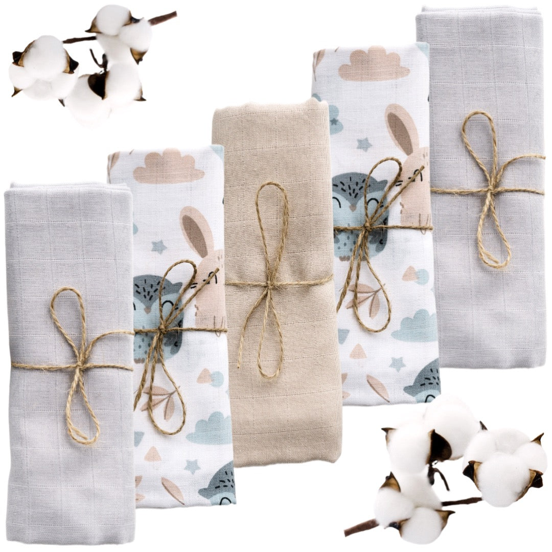 BabyU, Diapers Muslin Pouring Cotton Large Delicate 5 pcs. 39x39 cm