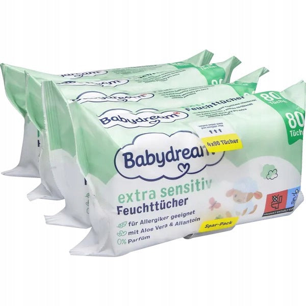 Babydream Sensitive Wipes Moisturized Aloe Allantoin 4x80 320 pcs.