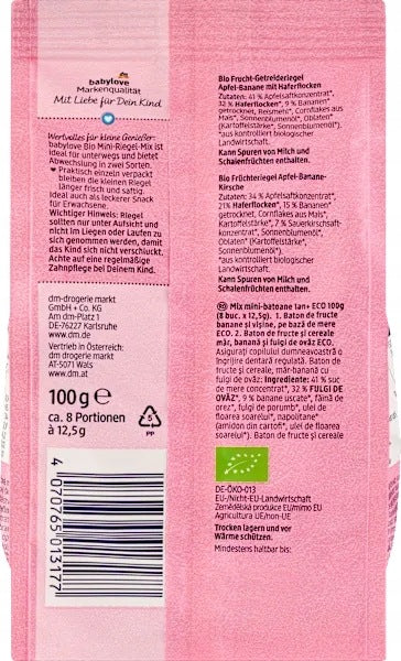 Babylove BIO Mini Fruit Bars Apple Banana Cherry from 1 year 8x12,5 g Brand Babylove