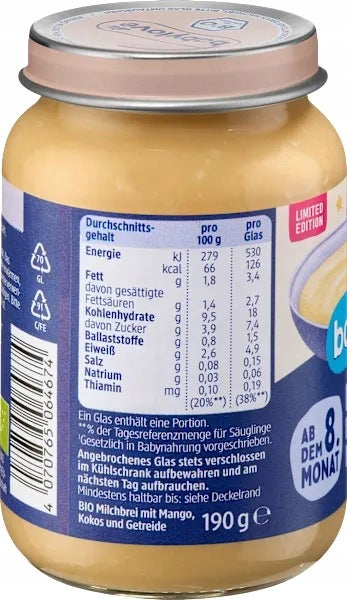 Babylove Mango Coconut Milk and Rice Porridge BIO for Bedtime from 8 months 190 g Grammage 190 g