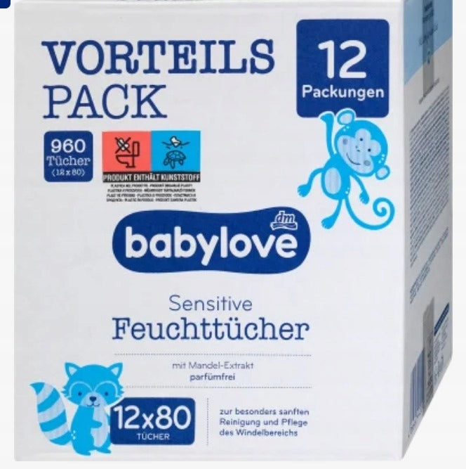 Babylove Wet Wipes Sensitive 960pcs Almond