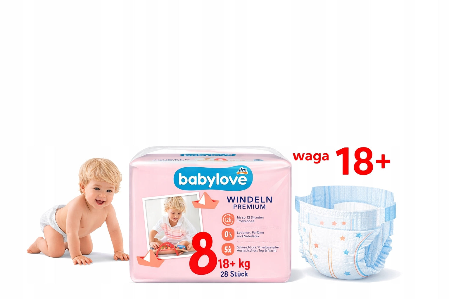 Babylove XXL Diapers 8 18+ 28pcs Packaging status original