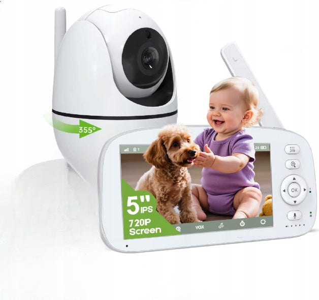 Babyphone Camera Video 5 HD Baby Monitor, 5000 mAh 350°[Certificate]