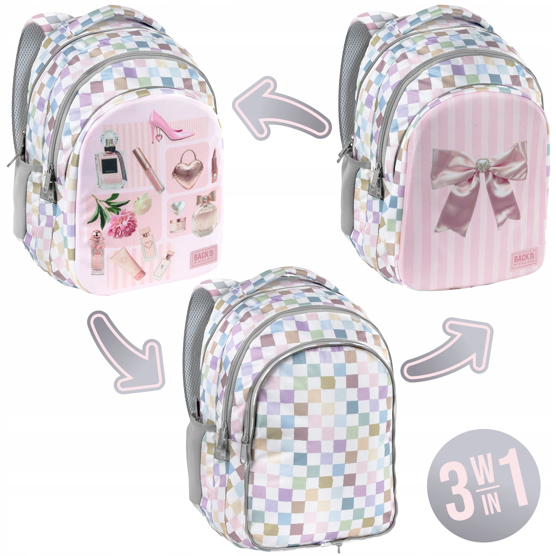 BackUP 3-in-1 School Backpack PASTEL GRILLE FOR GIRLS FROM 3RD GRADE Packaging status original