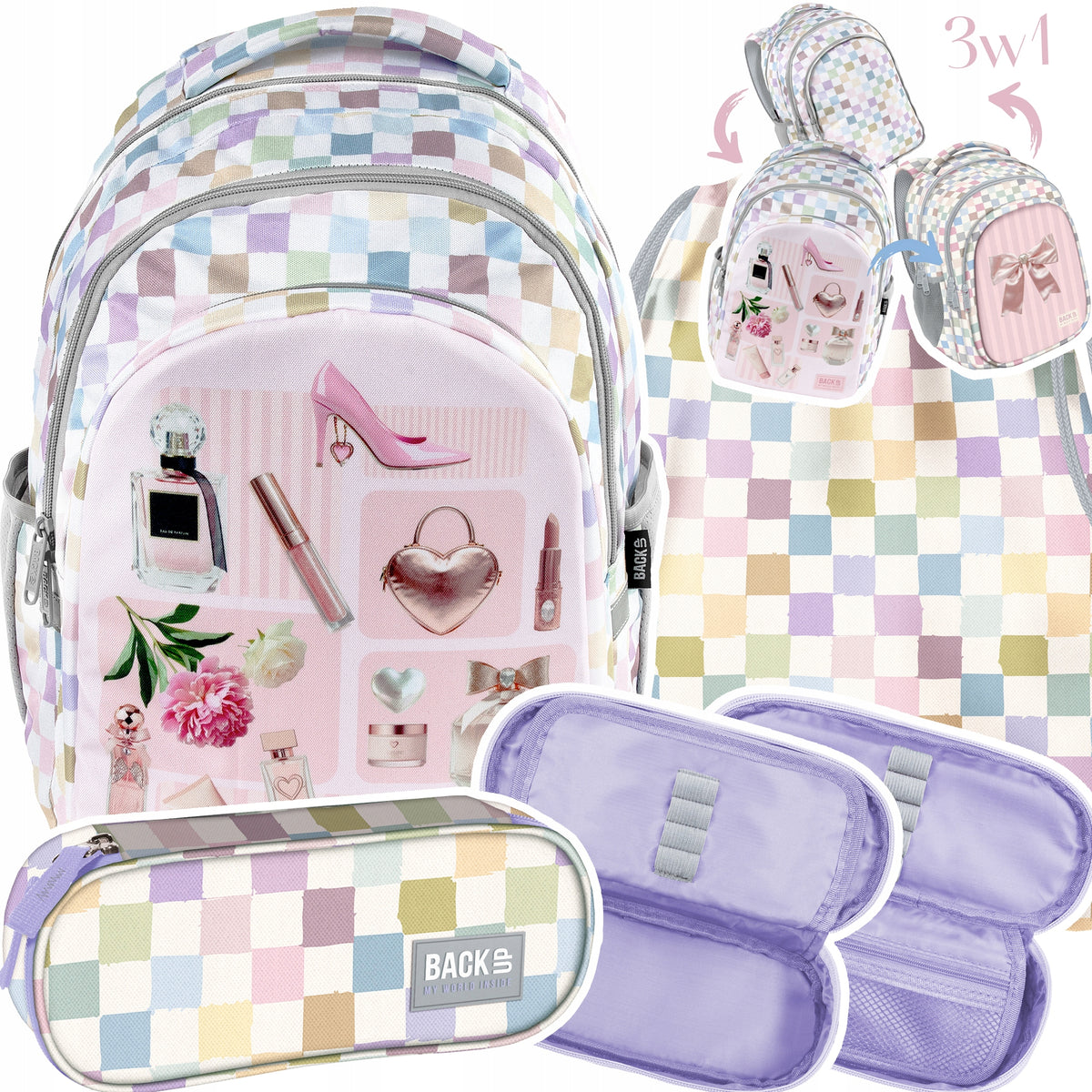 BackUP 3-in-1 School Backpack PASTEL GRILLE FOR GIRLS FROM 3RD GRADE