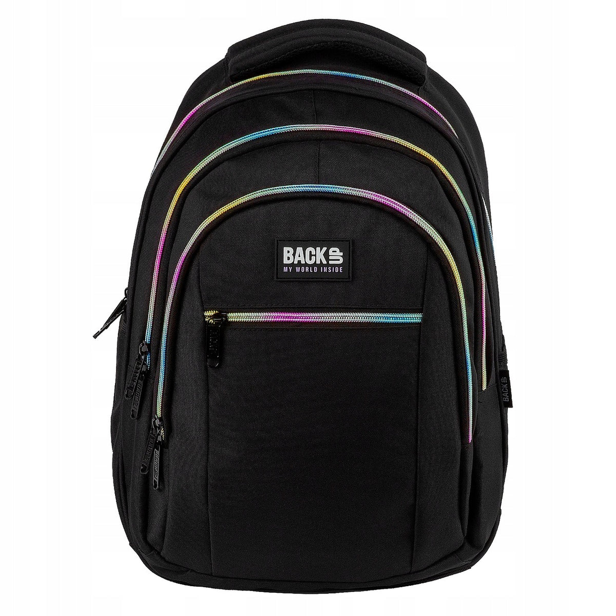 BackUP School backpack unisex black rainbow zippers O56R Derform Packaging status original