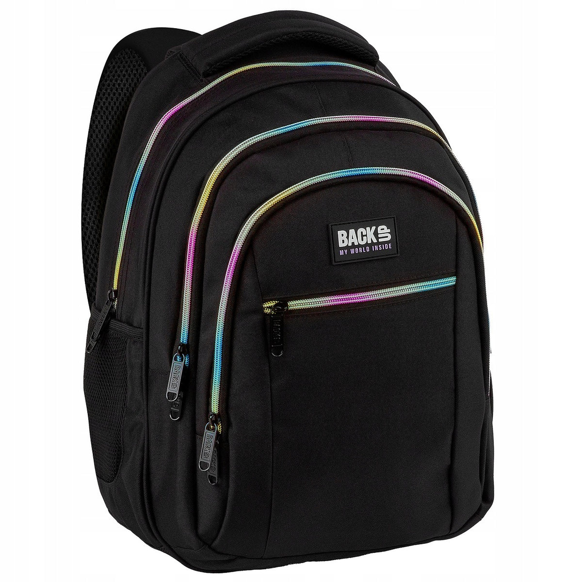 BackUP School backpack unisex black rainbow zippers O56R Derform