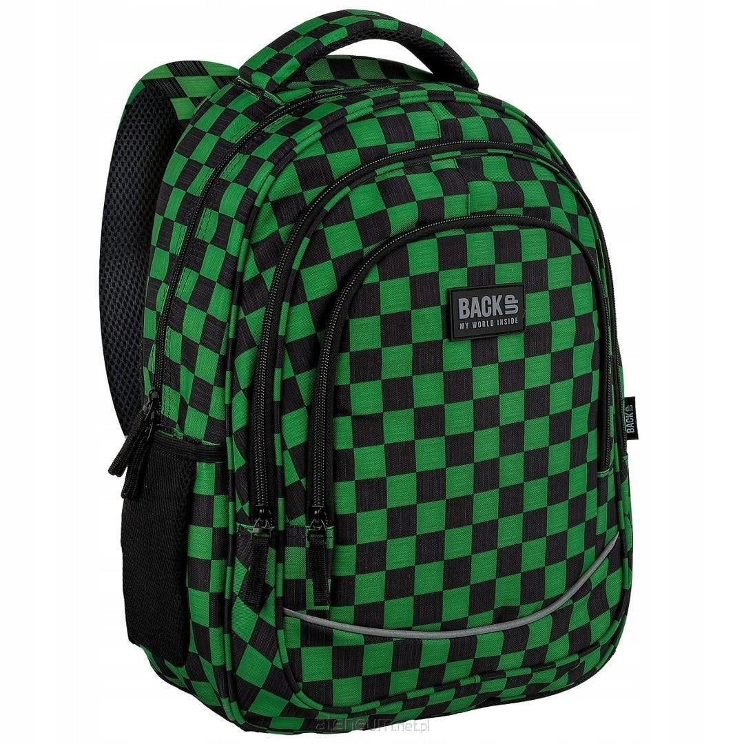 BackUp Green Chessboard DERFORM Multi-Chamber School Backpack