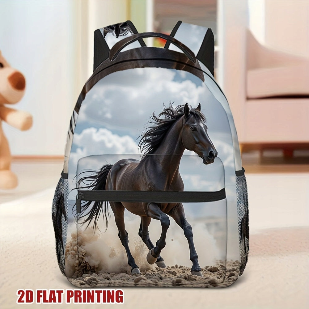 Backpack 2D Animal Horses Adjustable Straps Large Storage Work Travel