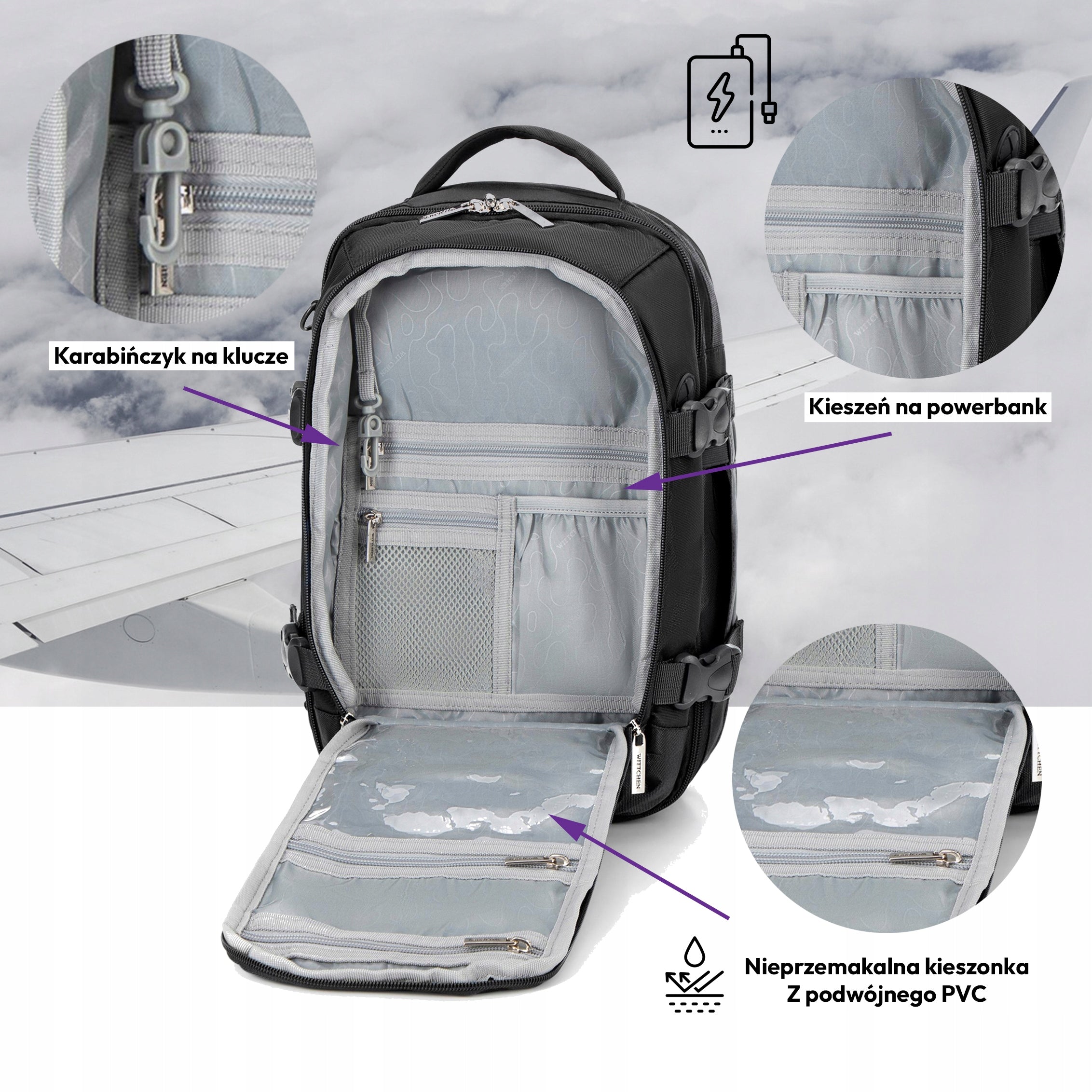 Backpack 40x25x20cm for airplane WITTCHEN 2in1 29-3p-000-10black Manufacturer code 29-3p-000-10