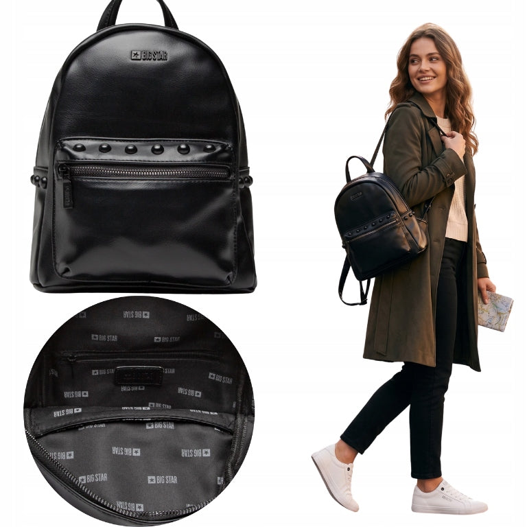 Backpack Big Star KK574058 black urban with studs eco leather