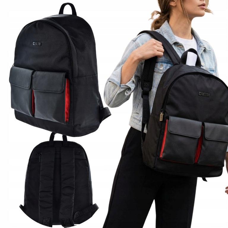 Backpack Big Star LL574082 black city school red accents