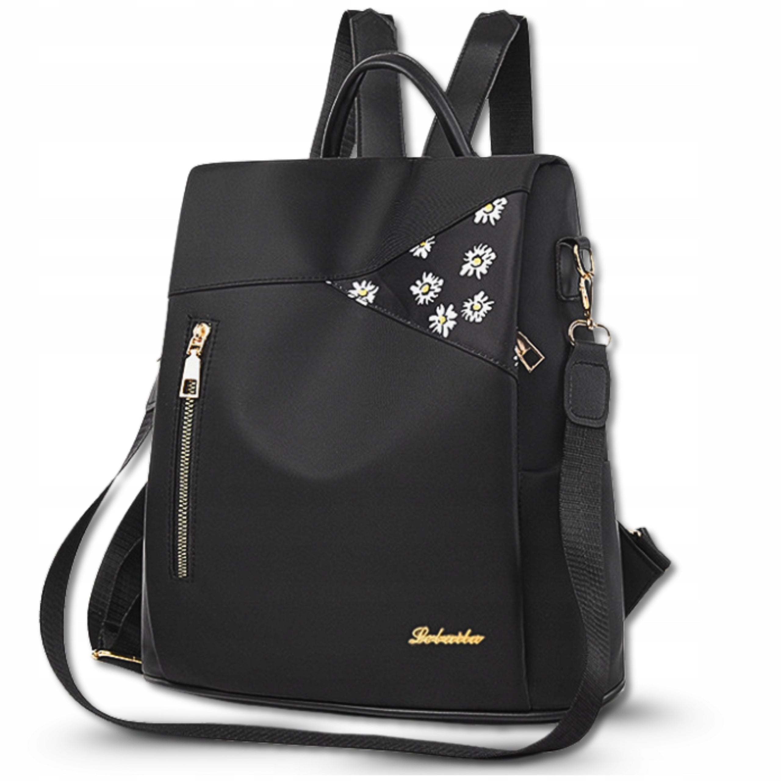 Backpack Black 2in1 Women's Flowers Backpack Bag Elegant Urban Shoulder Bag Brand EdiBazzar