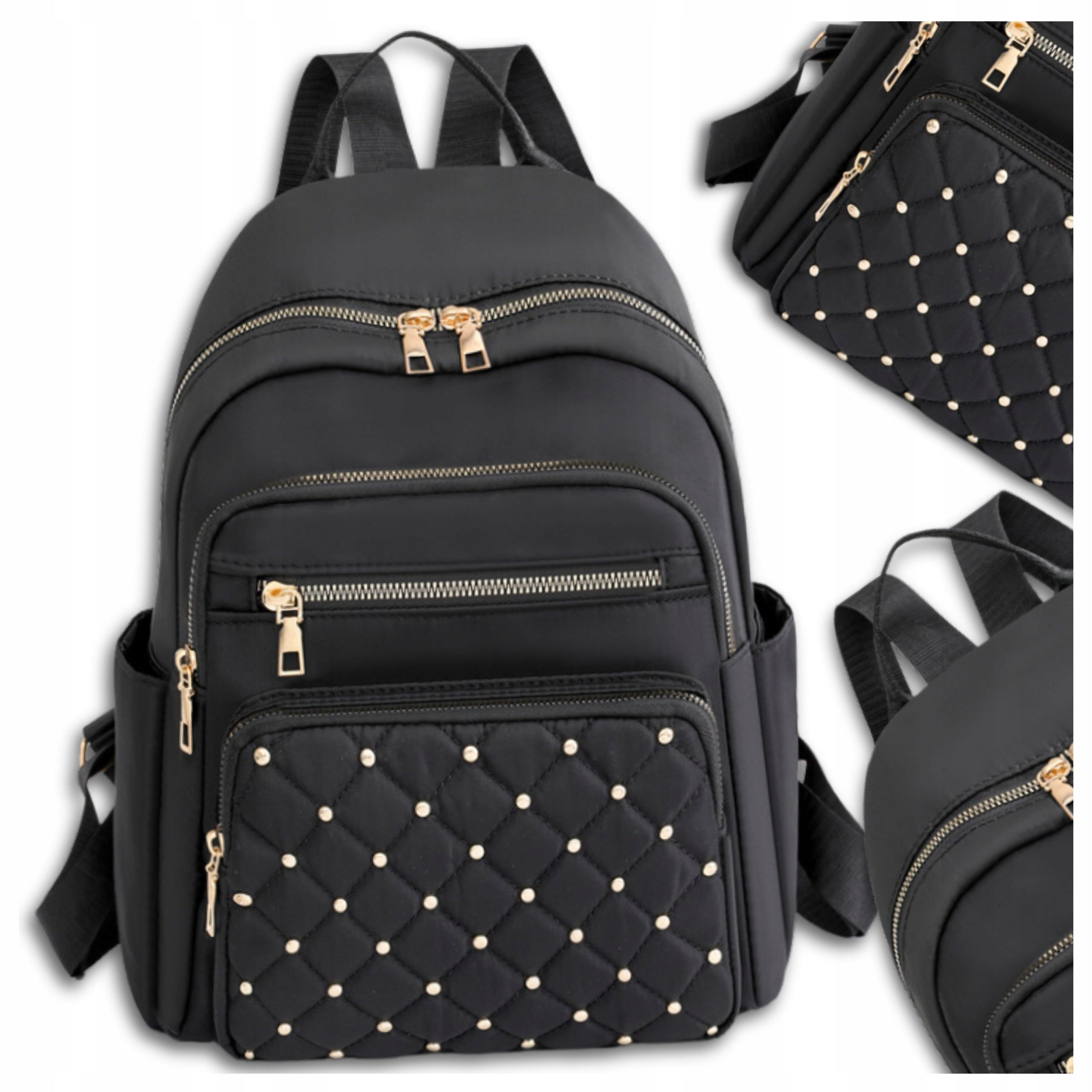 Backpack Black Waterproof Quilted Women's Spacious 2in1 School City Work Brand EdiBazzar