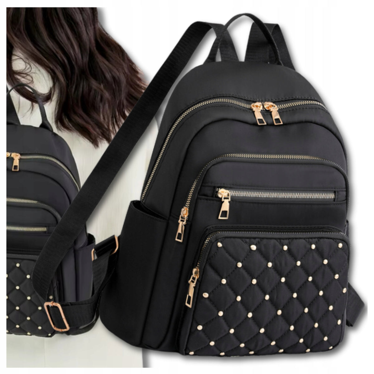 Backpack Black Waterproof Quilted Women's Spacious 2in1 School City Work Brand EdiBazzar