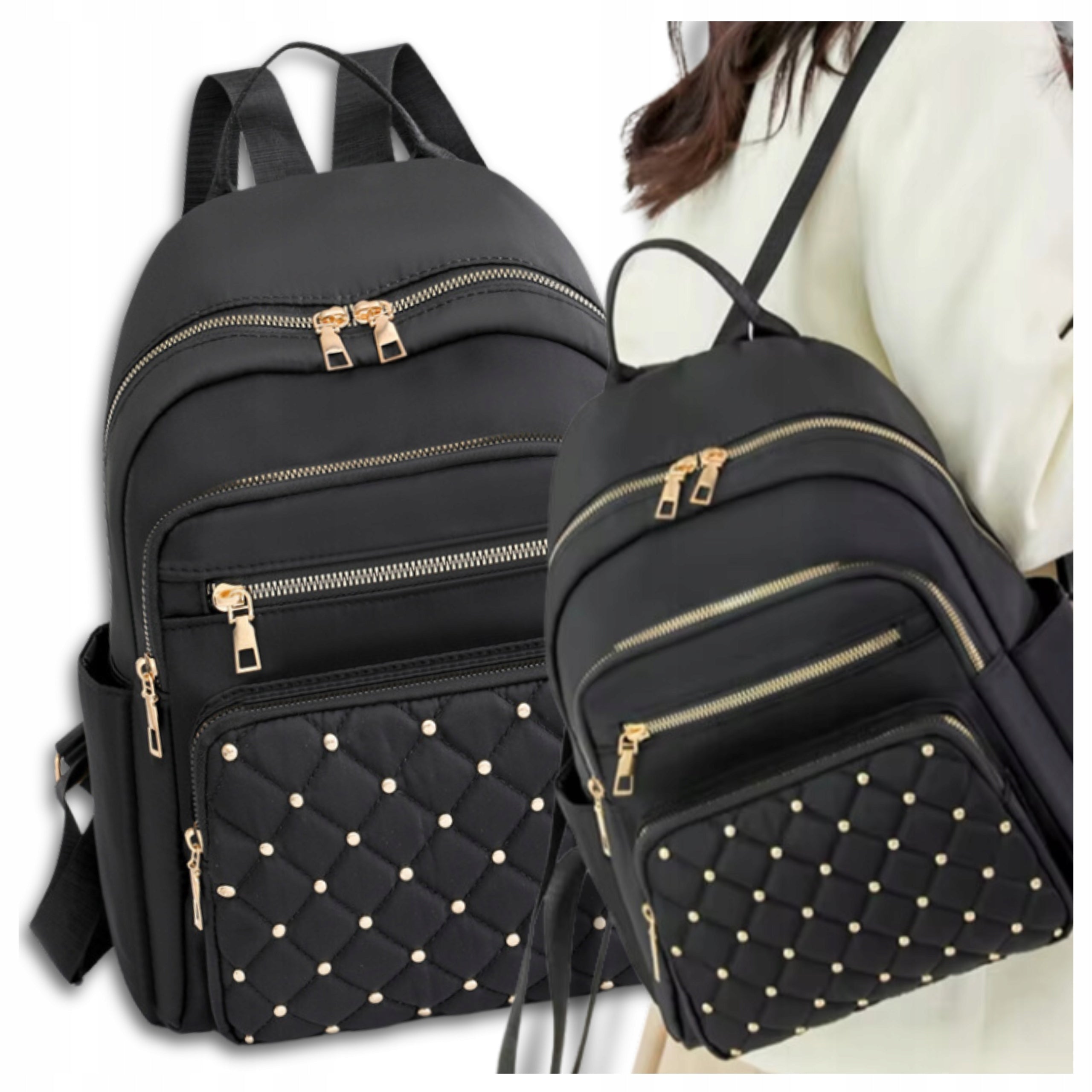 Backpack Black Waterproof Quilted Women's Spacious 2in1 School City Work Packaging status original