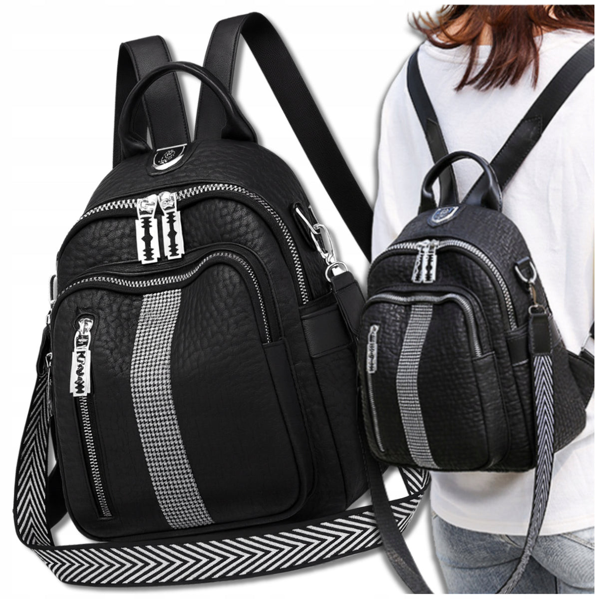 Backpack Black Waterproof Quilted Women's Spacious 2in1 Shoulder Two Straps Packaging status original