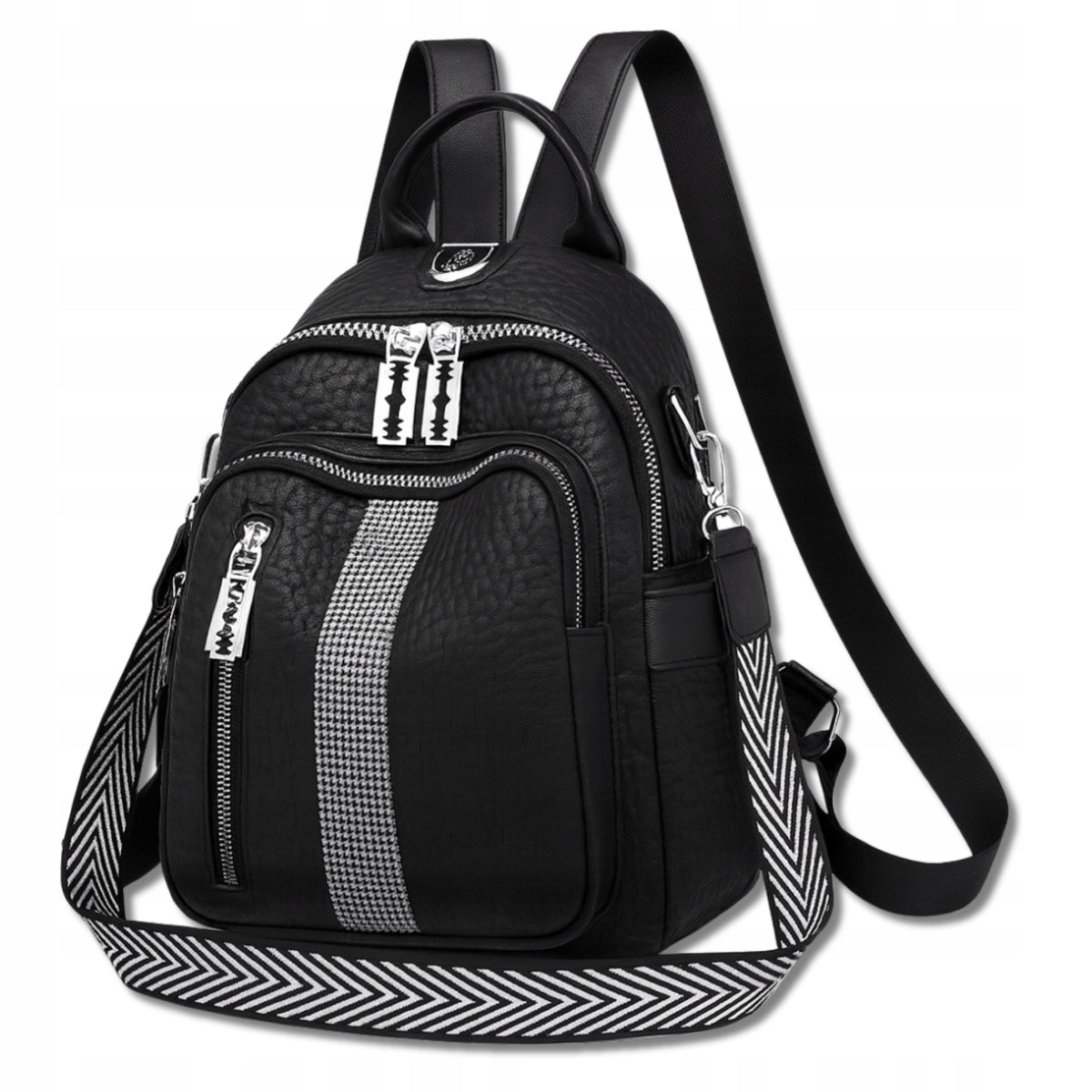 Backpack Black Waterproof Quilted Women's Spacious 2in1 Shoulder Two Straps