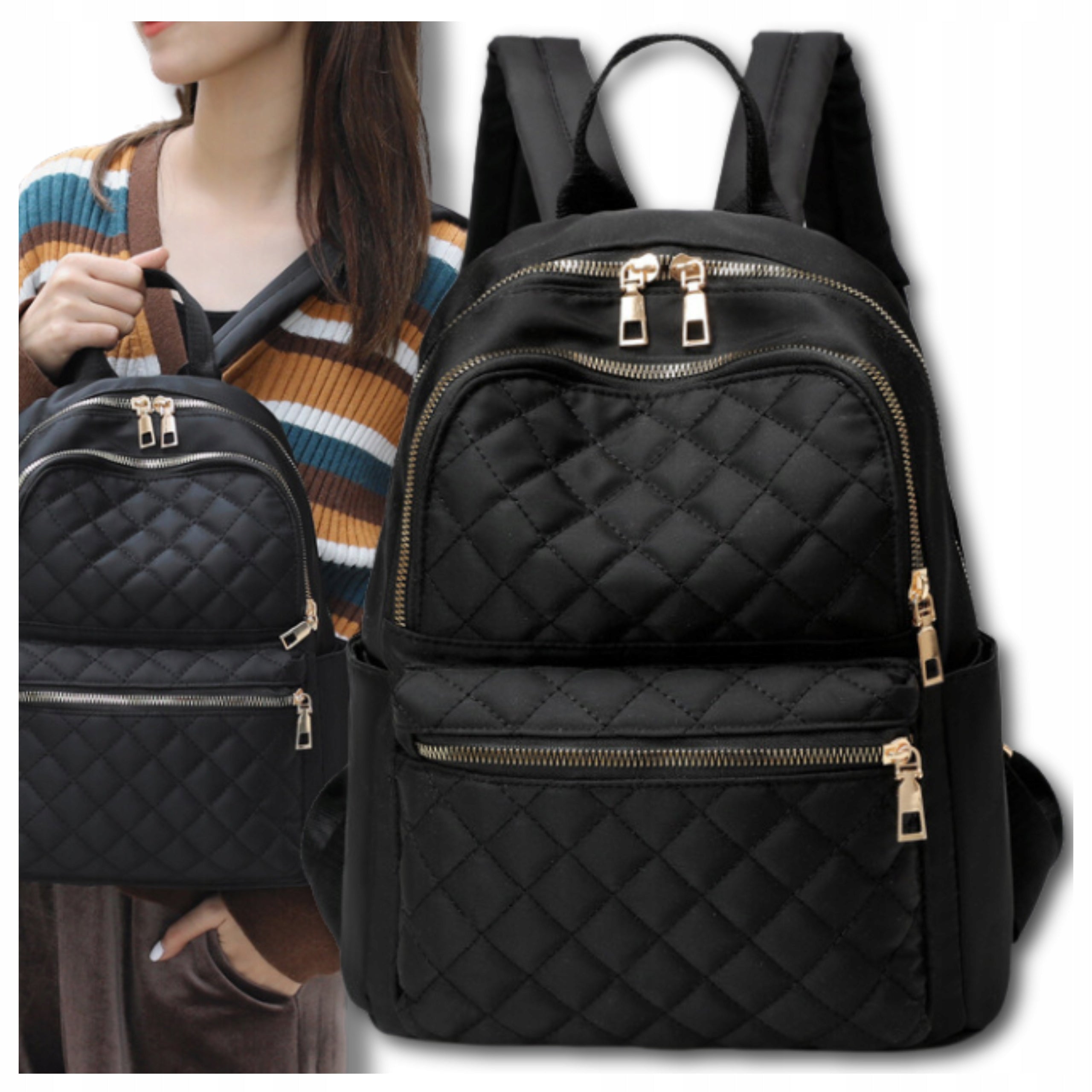 Backpack Black Waterproof Shoulder Backpack Bag Spacious Quilted Women's Brand EdiBazzar
