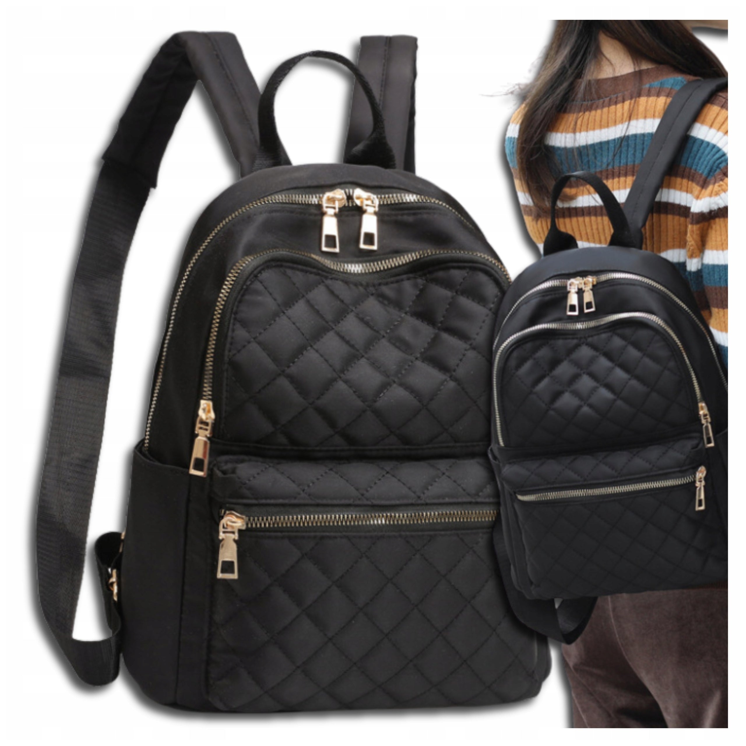 Backpack Black Waterproof Shoulder Backpack Bag Spacious Quilted Women's