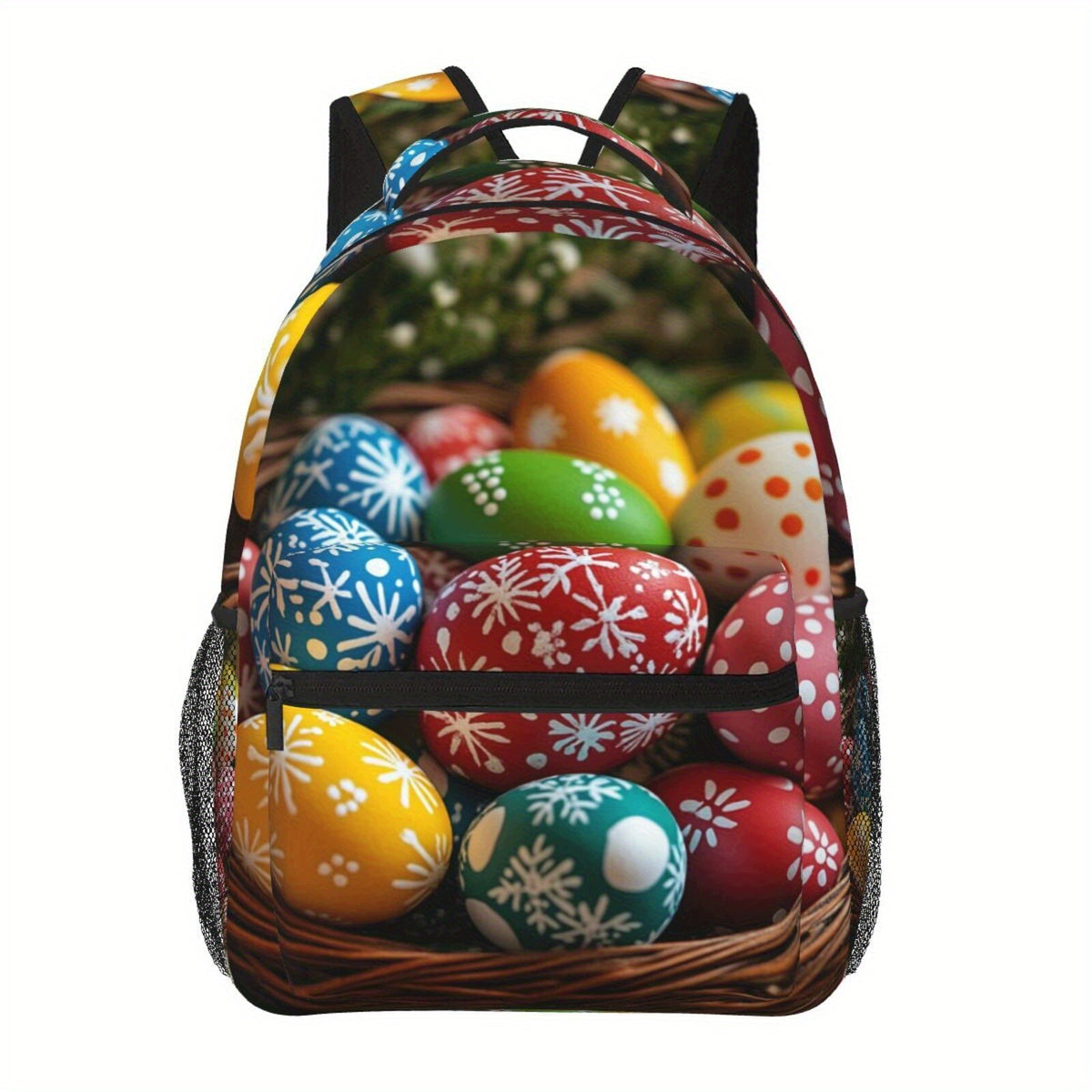 Backpack - Colorful Easter Egg Pattern, Adjustable Straps, Large Capacity, Lightweight