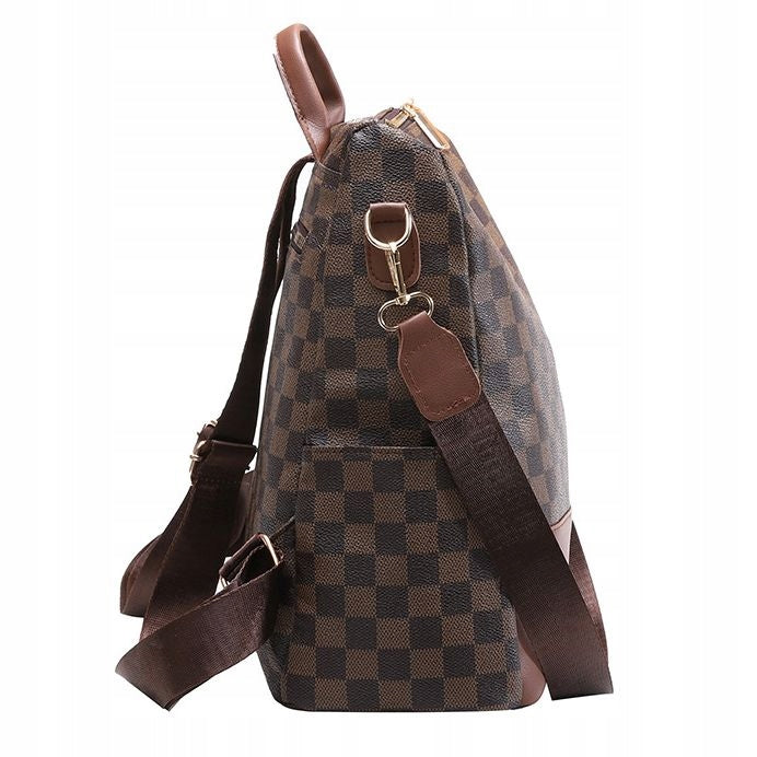 Backpack Elegant Women's Leather Bag 2 in 1 Urban Spacious Checkerboard Main pattern other