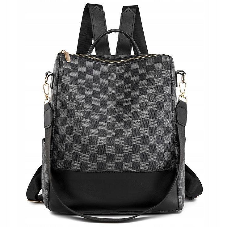Backpack Elegant Women's Leather Bag 2 in 1 Urban Spacious Checkerboard